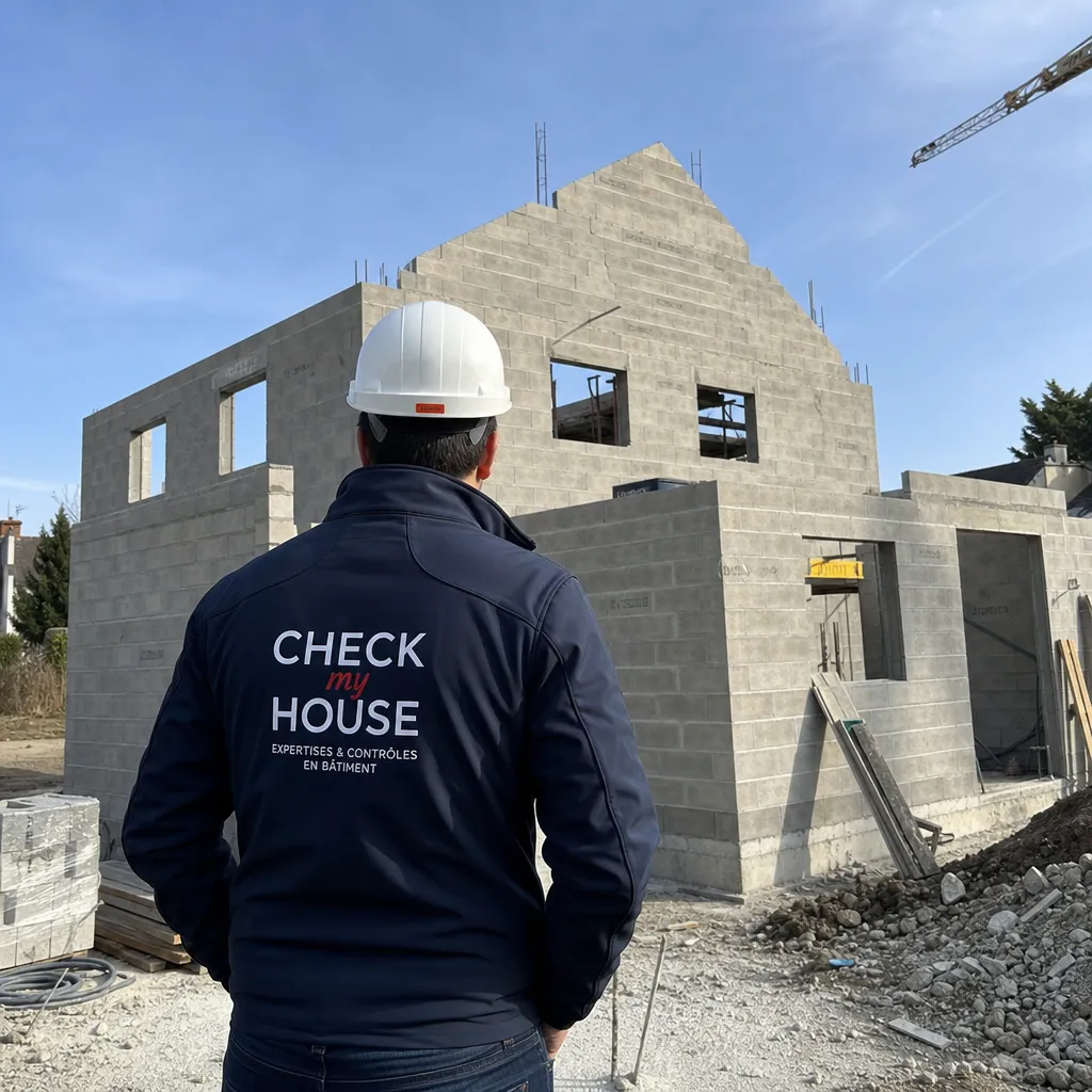 Expert en bâtiment Check my House contrôlant un chantier de construction de maison individuelle CCMI dans le Val de Marne (94)