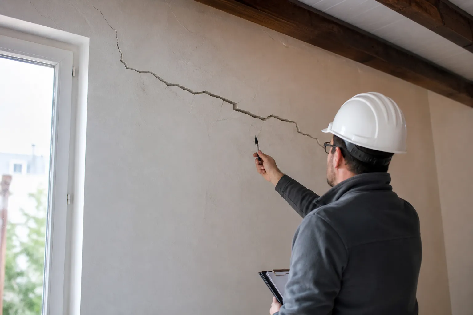 Fissure sur un mur porteur examinée par un expert dans le Val-de-Marne