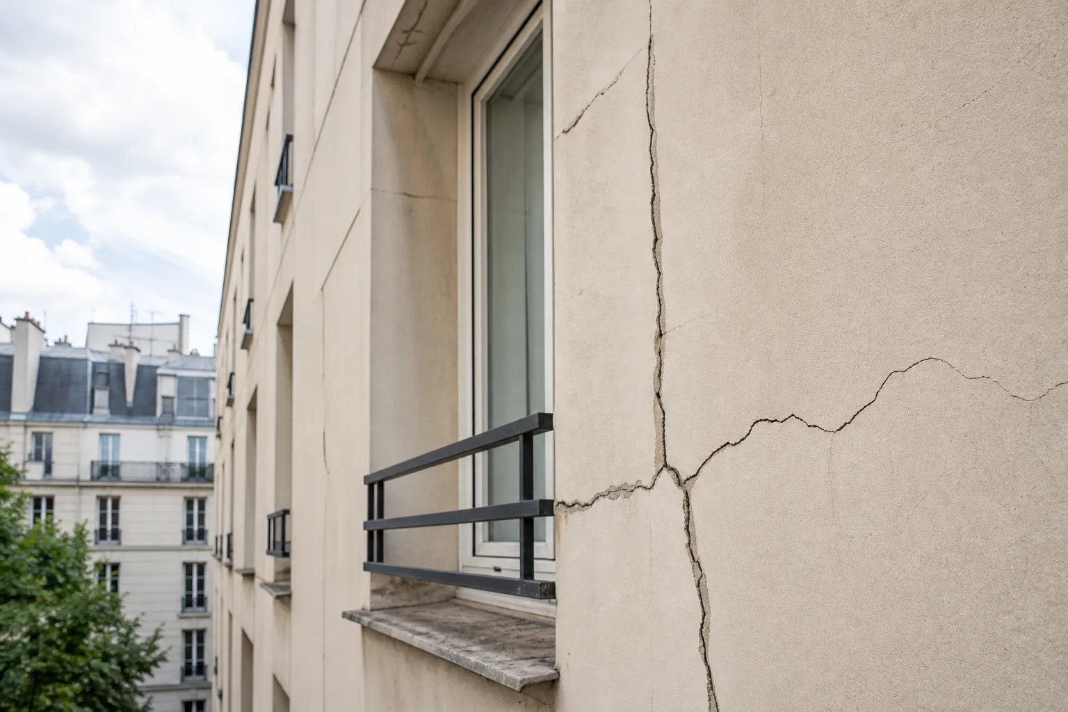 Fissures de façade à traiter avant ravalement en copropriété dans le Val-de-Marne