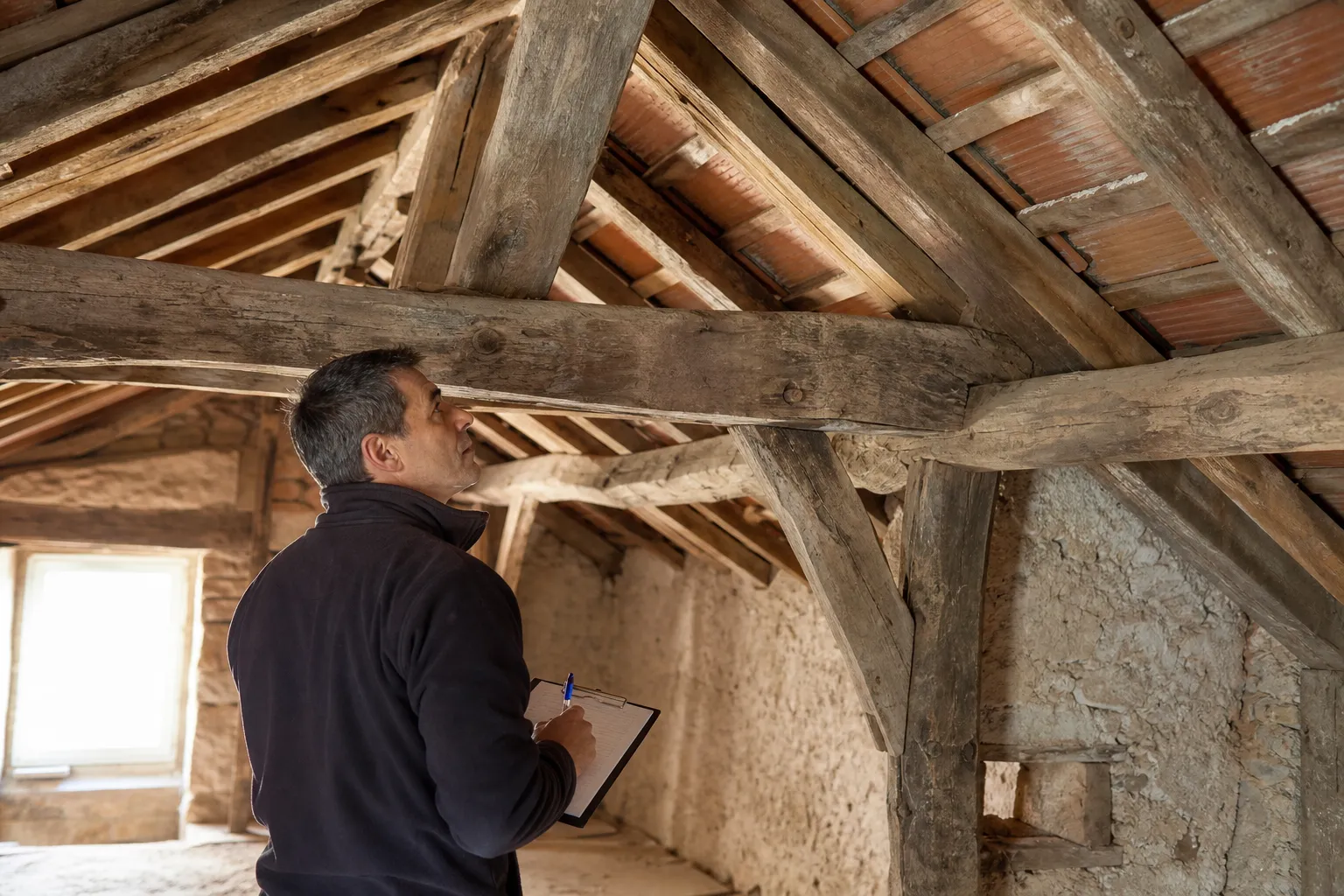 Inspection de la charpente d’une maison ancienne dans le Val-de-Marne