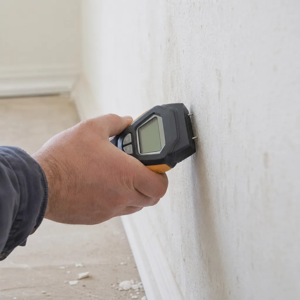 Expert Check my House mesurant le taux d’humidité d’un mur avec un humidimètre dans le Val de Marne (94)