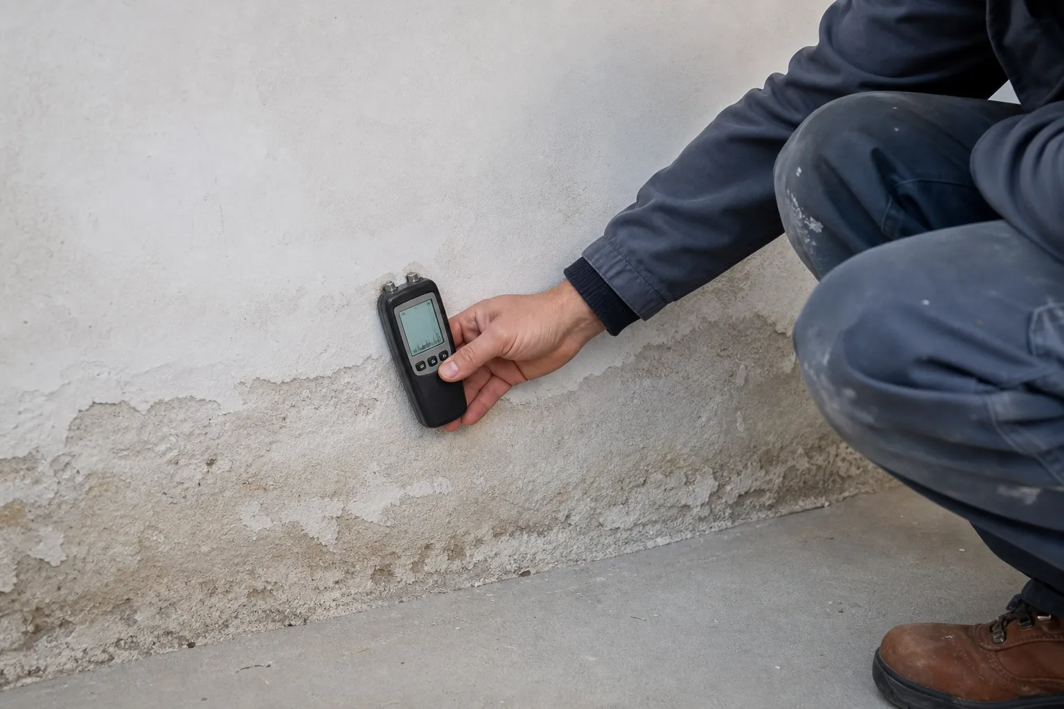 Mesure du taux d’humidité d’un mur touché par les remontées capillaires dans le Val-de-Marne